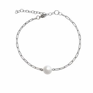 Natural Freshwater Pearl Silver Paperclip Bracelet